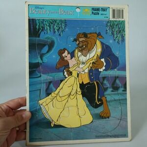 Vintage Disney Beauty and the Beast Golden Frame-Tray Puzzle 4175A Belle Beast
